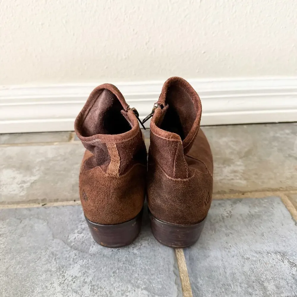 UGG Brown Suede Ankle Booties Zip Low Heel Women’s Size 6